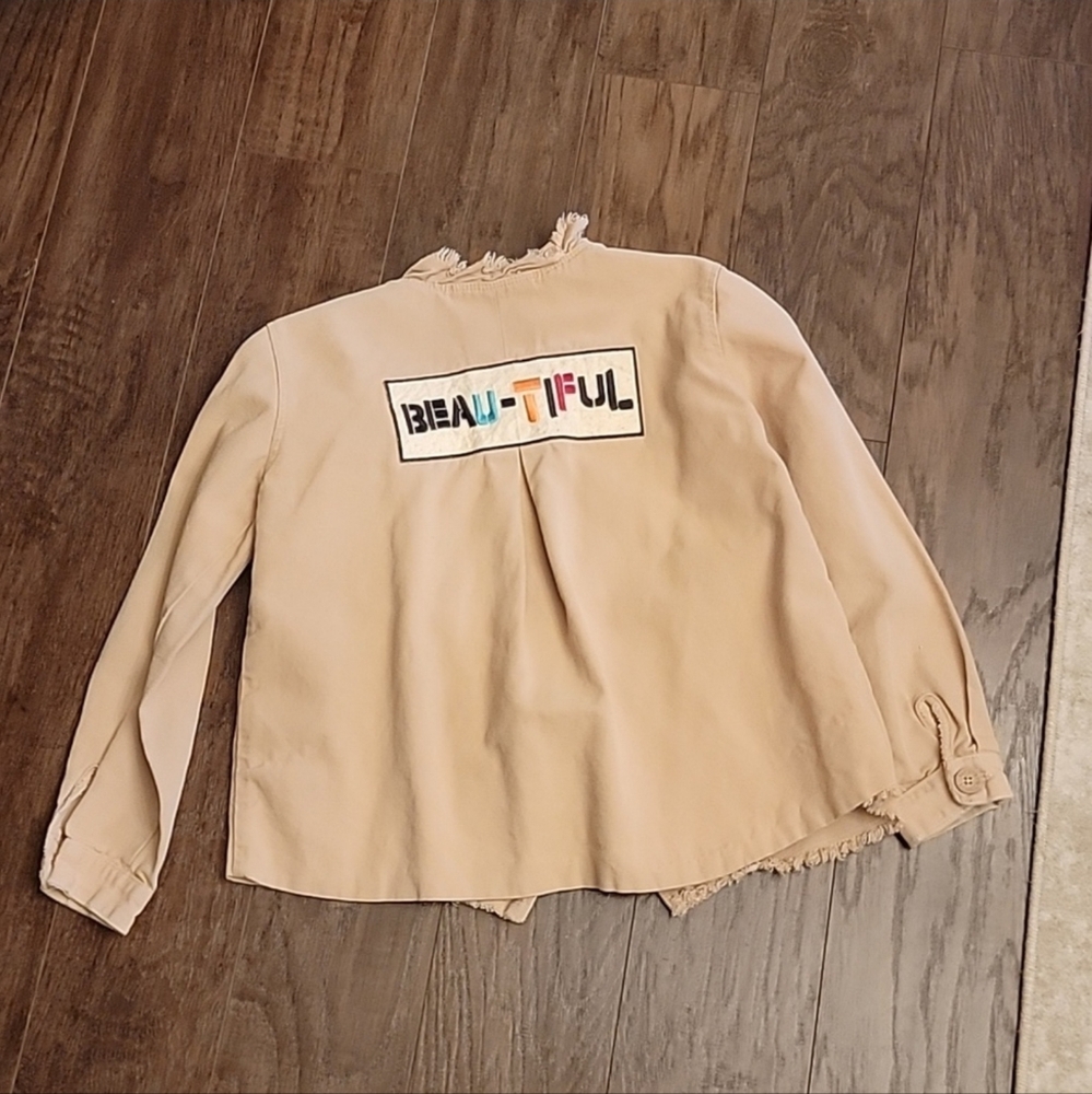 Zara Girls Beige Frayed Jacket